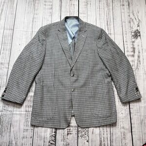 Crittenden Sports Coat Mens 46R Blue Gray Plaid Gingham Linen Silk Jacket